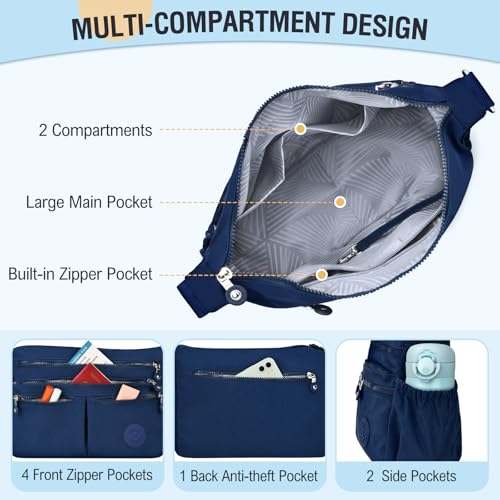 Image of Nylon Crossbody Bags for Women Waterproof Lightweight Large Travel Purses Multi-Pocket Pocketbooks Shoulder Bag