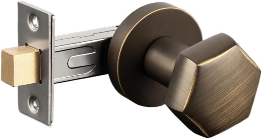 Door knob Single-Sided Deadbolt in Antique Brass Thumbturn One Side Keyless Lock Adjustable Latch Brass Material(Copper)