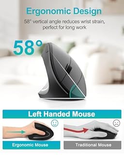 Lekvey Left Handed Ergonomic Mouse, Vertical Wireless Mouse for Left Hand, 2.4G USB Carpal Tunnel Lefty Mouse, 3 Adjustable DPI, 6 Buttons, for Laptop, PC, Computer, Mac, Windows, Desktop - Black