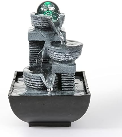 Indoor Tabletop Fountain Water Features with Lights, Dyna-Living Indoor Waterfall Fountains Mditation Relaxation Indoor Fountain for Home Office Decoration,3 Pin UK Plug Included