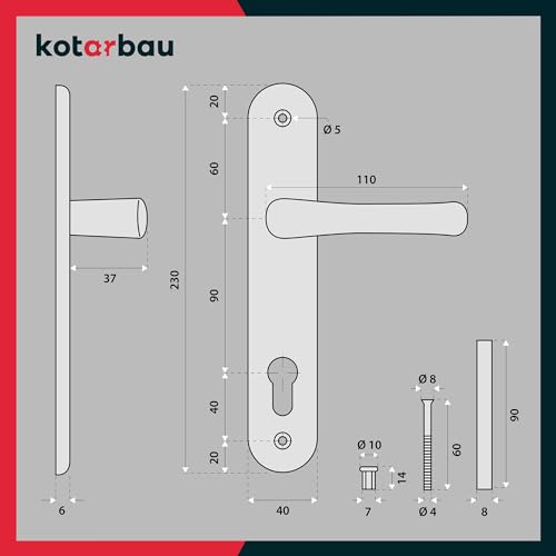 KOTARBAU® Türgriff 90 mm Links Rechts für Profilzylinder Gold Türgarnitur Türbeschlag Türdrücker Türklinke Drückergarnitur Zimmertür Klinke Alu