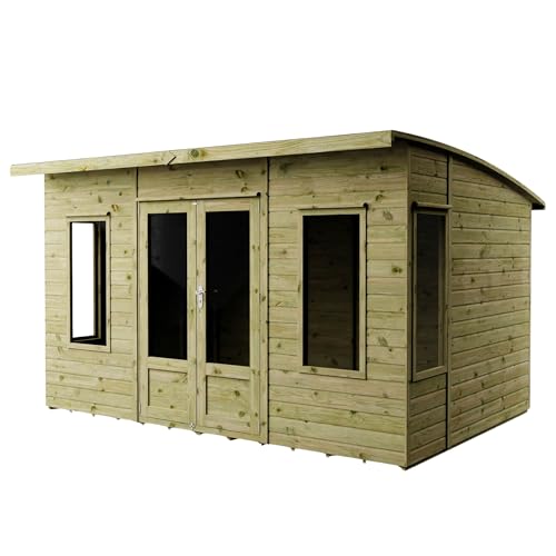 Image of WALTONS 12 x 8 Helios Summerhouse | Curved Roof | Shiplap Tongue and Groove | Wooden Garden Room Summerhouse | 10 Year Anti Rot Guarantee | 12 x 8 12ft 8ft