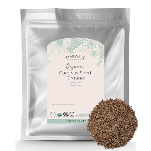 Starwest Botanicals Caraway Seed Organic - Seasoning Spice for Rye Bread, Sauerkraut, Harissa, Pickling, Baking & Cooking, Whole Caraway Seeds, Certified Kosher, Non-GMO - Bulk 1 lb Bag