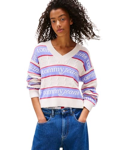 (トミーヒルフィガー) TOMMY HILFIGER ストライプロゴVネックセーター DW21682 SMALL ホワイトYBH
