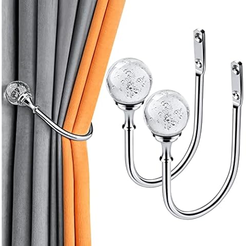 Premium Curtain Holdback 2 Pieces, Drapery Wall Mounted Hooks Bubble Crystal Ball Decor Curtain Tie Backs, Heavy Duty Metal Window Curtain Hook Backs With Screws for Living Room, Bedroom, Study Room Cover