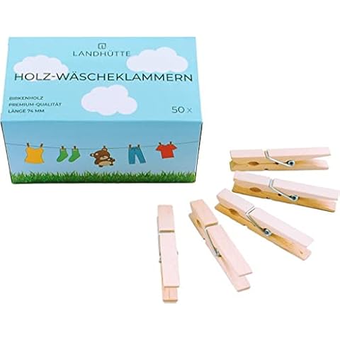 LANDHÜTTE 100 x Wäscheklammern aus Birkenholz 7,4 cm x 1,0 cm zum Wäsche aufhängen, Dekorieren und Basteln 100 Stück Packung Nachhaltige Holz Wäscheklammern Cover