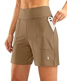 Picture of SANTINY Women's 6'' Athletic Long Shorts with 4 Pockets High Waisted Bermuda Shorts for Women Walking Running Casual (Khaki_XS)