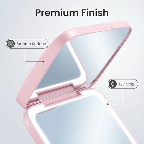 Miroir de maquillage LED rose x5 rechargeable portable rectangulaire