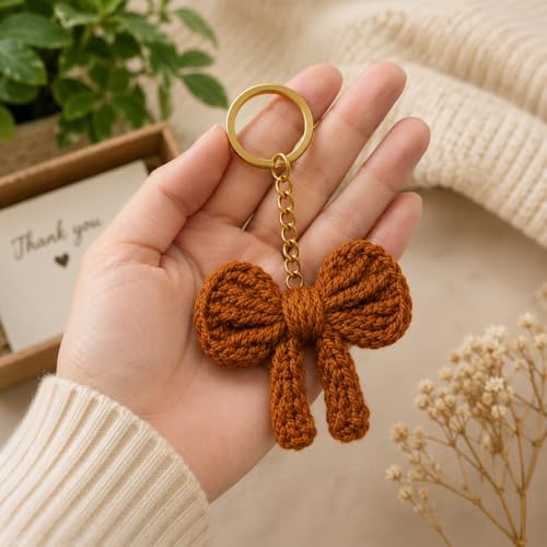 Image of Handmade Crochet Keychain for Women & Girls, Cute Yarn Key Ring, Bag Charm, Car Key Holder & Gift, Aesthetic Handmade Floral Accessory