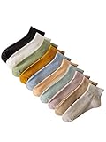 OYOANGLE Women's 10 Pairs Casual Striped Ankle Socks Soft Comfortable Low Cut Socks Black White Yellow One Size