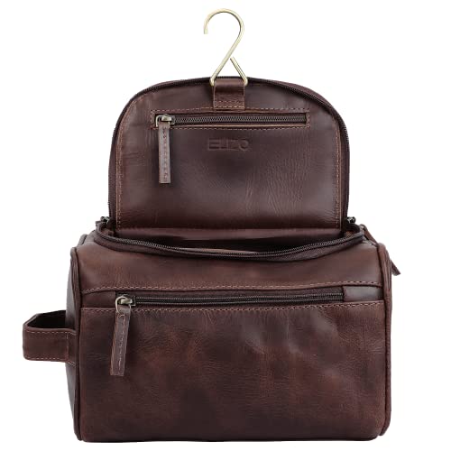 Leather Toiletry Bag For Men Women | Dopp Kit Mens Hanging Toiletry Bag (Premium Leather) Travel Toiletry Bag For Traveling Large Tsa Approved Cosmetic Travel Bag For Toiletries Shaving Bag - Hickory #TOP5