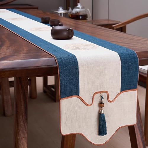 YQkasj テーブルランナー テーブルクロス 和 刺繍 花柄 35*180 おしゃれ モダン タッセル 汚れ防止 テーブルセンター 北欧 花瓶敷き インテリア 雑貨 新居祝い 一人暮らし ベージュ01 お食事マット 敬老の日