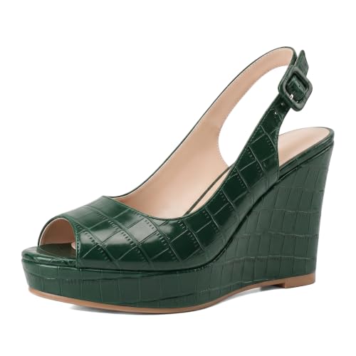 Eldof Womens Peep Toe Wedge Heels Slingback Platform High Pumps Party Dress Casual Sandals 4 Inches product thumbnail 15