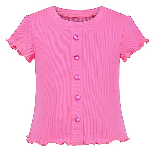 Image of Sunny Fashion Girls Crop Top 3-Pack Rib-Knit Knot Hem Lettuce Trim Basic Casual Short