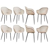 GrandCA HOME Juego de 8 Sillas de Comedor Modernas, Sillas de Cocina con Respaldos Huecos Verticales, Reposabrazos y Patas de Metal Negro, Adecuadas para Salas de Estar, Balcones, Oficinas - Caqui