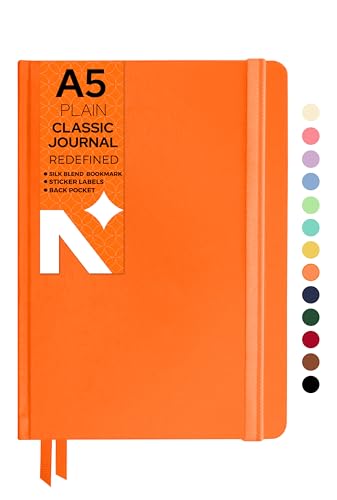 NEORAH - A5 Plain Classic Notebook-100 Gsm-(210x148 mm - Hardcover Unruled Journal-|INCLUDES Pen Loop|Back Pocket| Silk Book Mark|Sticker Label |Journal Box| 160 Pages-Completely HANDMADE-(ORANGE)