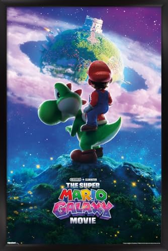 Trends International Nintendo The Super Mario Galaxy Movie (2026) - Yoshi Space One Sheet Wall Poster, 34L x 22.4W, Black Framed Version