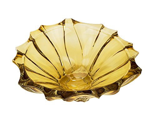 Aurum Crystal AU52065, 13-Inch Amber Plantica Crystal Fruit Bowl, Decorative Centerpiece Wedding Gift Platter, Clear Czech Crystal Deep Plate, Bohemian Crystal