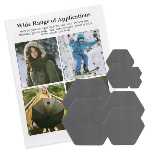 J.CARP 8PCS Nylon Repair Patches, Self Adhesive & Waterproof Patches, Nylon Repair Patches for Down Jacket, Clothing, Holes, Tents, Sleeping Bags, Umbrella, Etc(Grey)