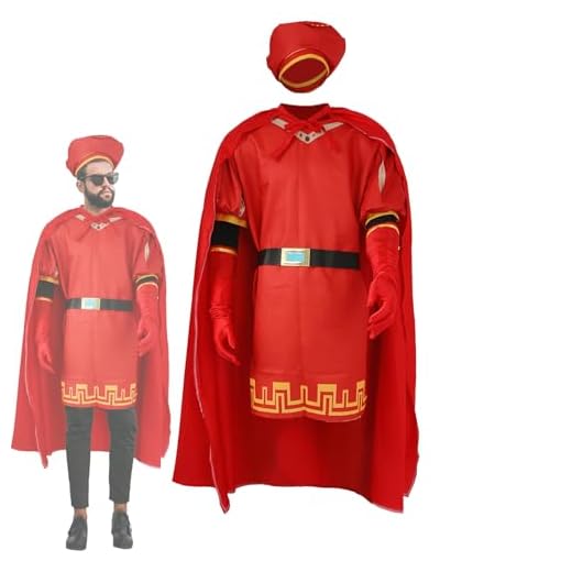 Disfraz de Lord Farquaad para adultos, conjunto de 6 piezas con sombrero rojo, capa, guantes y cinturón, disfraz elegante para fiesta de Halloween, cosplay (XXXL)