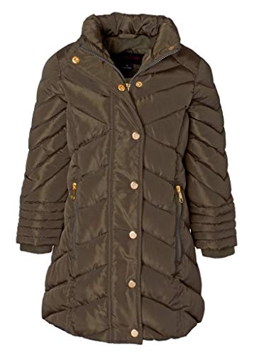 Sportoli Girls' Long Fleece Lined Heavy Quilt Puffer Coat with Deteachable Fur Trimmed Hood - Olive 7/83
