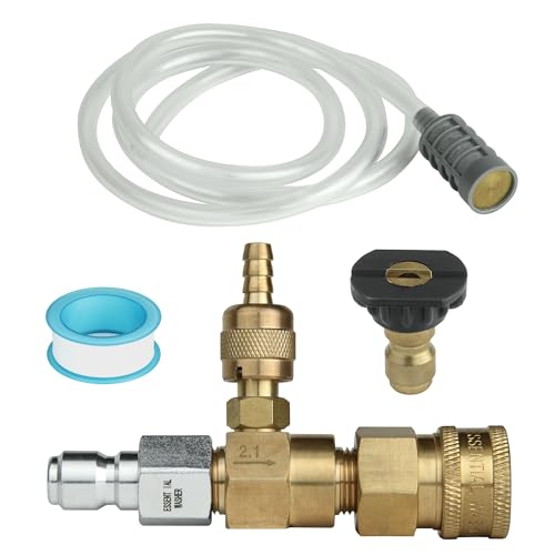 ESSENTIAL WASHER Pressure Washer Chemical Injector Kit | Adjustable Downstream Injector For Pressure Washer | 4' Hose With Grey Filter Built In Check Valve | 3/8" Inch Quick Connect Connectors