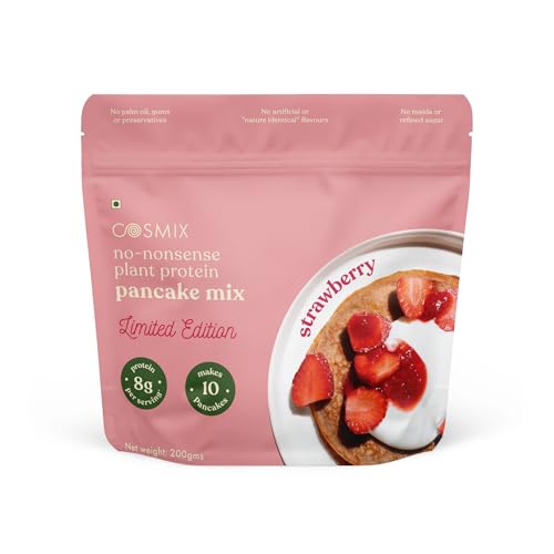 Image of Cosmix No-Nonsense Protein Pancake | 8g Protein /Serving | Instant Breakfast with Supergrain Blend (Oats, Jowar, Kodo, Little Millet) | Pancake Mix | No Maida, No Refined Sugar | Limited Edition | Strawberry - 200g