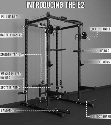 Image of Eonfit E2 Power Rack Power Cage with Cable Machine for Home Gym Equipment | Strength Training Squat Rack With Pivot Arms Functional Trainer Pulley System Cable Crossover Lat Pull Down For Garage Gym