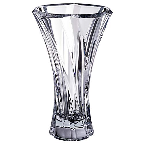 Czech Florero de cristal de 12 pulgadas de alto, transparente, bohemio, decoración del hogar, elegante jarrón de centro de mesa, cumpleaños, boda, inauguración de la casa