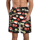 BREAUX Pantalones cortos japoneses con estampado de camarones sushi para hombre, pantalones cortos de playa casuales para hombre, pantalones cortos de secado rápido, Blanco, Medium
