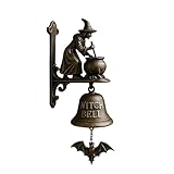Vintage Halloween Hexe Türklingel, Halloween Deok Türhänger, 3D Glocke mit Hexe auf Besen, Gusseisen Gothic Witch Türklingel für Veranda, Garten, Haustür, Hexendekoration (B)