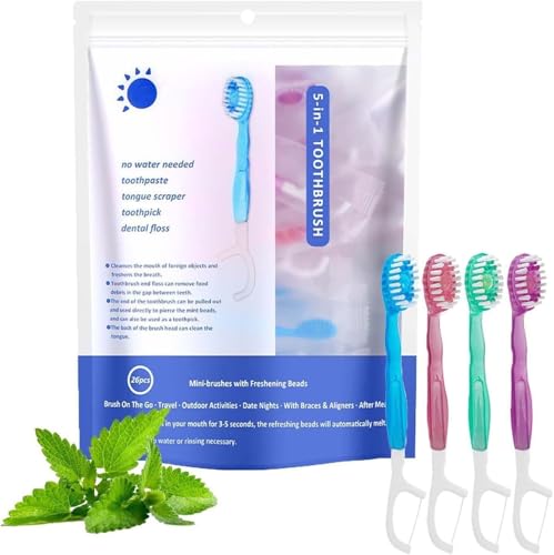 Cepillo de dientes 5 en 1 con hilo dental,minicepillos de dientes desechables portátiles,set multiusos desechable,ideal para viajes y reuniones (10 piezas)