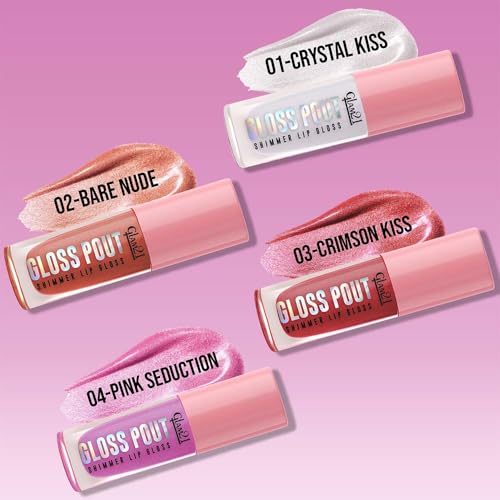 Image of Glam21 Gloss Pout Shimmer Lip Gloss| High Shine |Glossy Finish |Soft & Hydrating Lips | Non-sticky texture | Lightweight | Glass-like shine | 7gm | Pack Of 2 (Crystal Kiss & Pink Seduction)