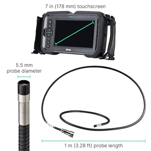 Image of FLIR VS80 HD Probe Videoscope Kit with 5.5mm x 1m Long Probe | HD camera probe, VS80 display, metal case, neck /hand straps, audio headset, image /video capture