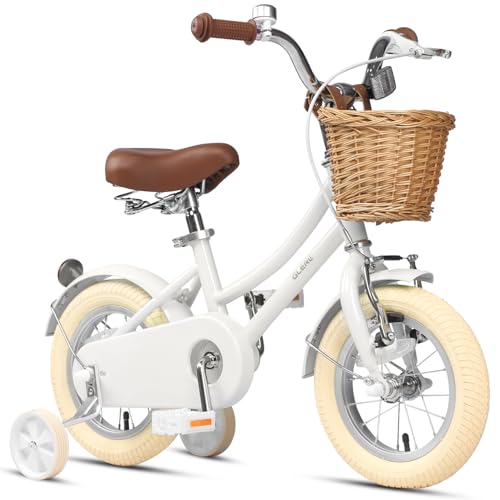 Image of Glerc Little Molly 12-20 Inch Kids Retro Cruiser Bike for 2-13 Year Old with Wicker Basket & Training Wheels /Kickstand, Multiple Colors