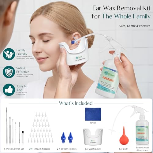 Image of QISXROVY Ear Wax Removal Tool, Ear Cleaning Kits Safe Ear Irrigation Kit Ear Flush Kit for Adults Kid, Ear Wax Washer Device Easy to Operate, Includes Basin, Syringe, 5 Disposable Tips,White