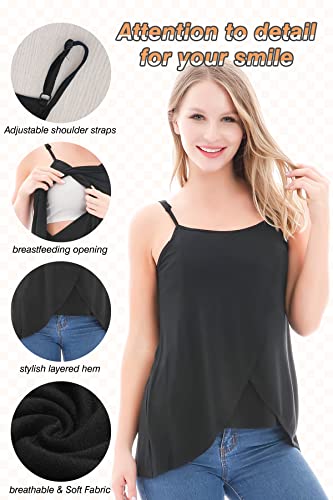 Parnixs Women's Maternity Nursing Tank Tops Cami Sleeveless Breastfeeding Clothes Shirts, Group D1, Large (3 Pack) #TOP3