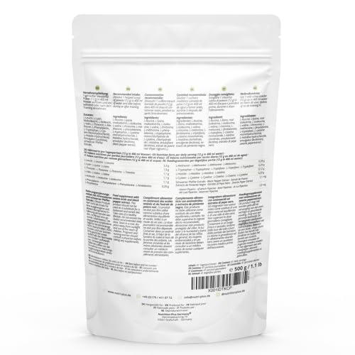 Nutri + EAA Pulver Neutral 500 g hochdosiert + vegan - 9 essentielle Aminosäuren - Instant Natural ohne Süßstoff, Zusatzstoff & künstlichen Geschmack