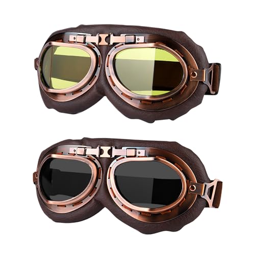 Image of LJDJ Motorcycle Goggles, 2 Pack Vintage Pilot Style Riding Goggle Burning Man Goggles for Men Women Youth Adult