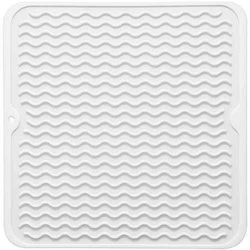 Image of Silicone Dish Drying Mat for Multiple Usage, Easy clean, Eco-friendly, Heat-resistant Dish Drainer Mat for Kitchen Counter,Sink,Refrigerator or Drawer liner (12 inch x 12 inch, White)