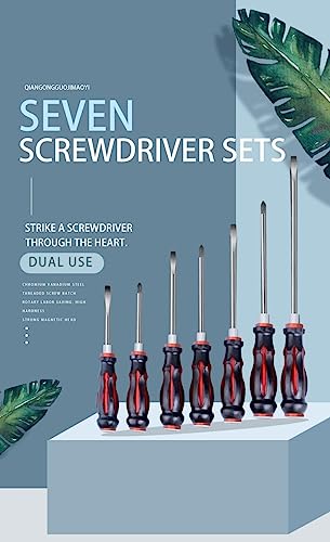 KRESHU 7 Pcs Heavy Duty Magnetic Screwdriver Set | Ergonomic Chrome Vanadium (CR-V) Tools for Repairing, Chiseling, and Loosening Seized Screws, Professional Hand Grip (7pcs Set)