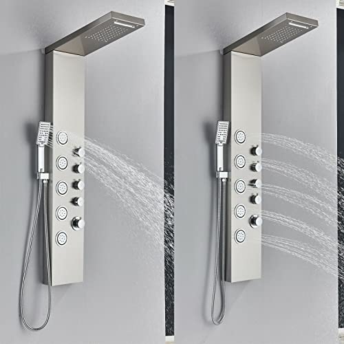 Columna de Ducha de Acero Inoxidable con Panel de Lluvia, Masaje Corporal y Duchador de Mano miniatura 3