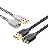 OKRAY 2 Pack-10FT(3M) Nylon Braided USB 2.0 Extension cable Extender Cord - A Male to A Female with Gold-Plated Connector (Black White)