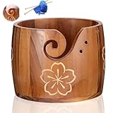 YuLiMirich Garnschale aus Holz, Tragbarer Garn Schüssel Woll Stricken Schalen mit Geschnitzte Löcher und Gebohrte Löcher Häkelschale für Garnhalter Strickende Häkeln