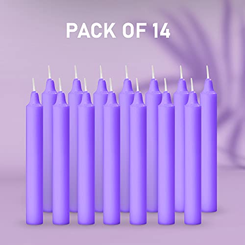 Image of AuraDecor Pack of 14 Paraffin Wax Stick Candles | Especially Meant for Healing, Chakras, Ritual Candles, Decoration, Lighting, Home Decor | Burning Time 3 to 4 Hours Each (Purple)