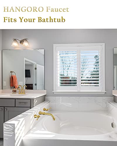 Hangoro Tub Faucet, Widespread Wall Mounted Roman Bathtub Faucet Dual Lever Handles, Brass Rougn-In Valve, 7.7Gpm High Water Flow, 360° Swivel Spout Head Faucet For Bathroom, Brush Gold(B2306-Bg) #TOP3