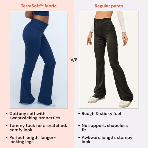 Image of Terractive Cuddle Flares for Women | TerraSoft Ultra Soft, Super Stretchy & Sweat-Wicking Flare Pants | High-Waist Tummy Tuck Workout & Lounge Pants