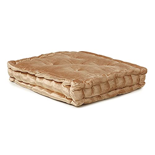 Redearth Velvet Floor Pillows-Premium Rayon Cotton Velvet Washable Extra Soft Plush Square Seat Cushion With Handle For Dining, Patio, Office, Outdoor, Hardwood Floor (18X18X4; Gold) Pack Of 2 #TOP4