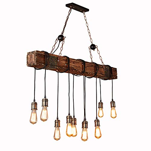 10-Light Industrial Rustic Wood Pendant Light Chandelier Lighting Hanging Ceiling