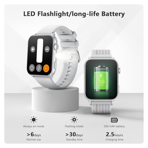 Image of Blackview Smart Watch for Women,1.91 inch HD Touchscreen Fitness Watch with Flashlight, Bluetooth Notifications /Make Calls, Heart Rate /Sleep Monitor /2 Straps, Fitness Watch for Android /iPhone